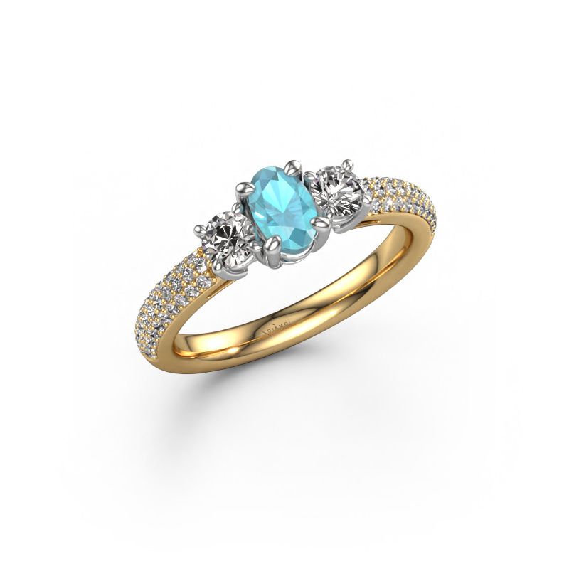 Bague de fiançailles Marielle OVL 585 or jaune topaze bleue 6.5x4.5 mm