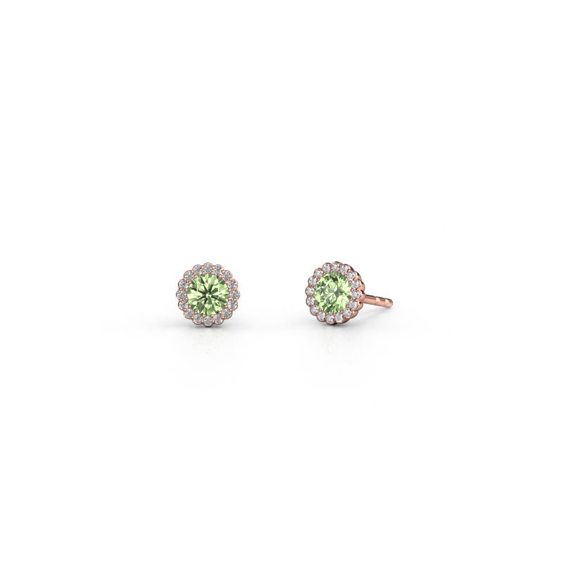 Oorbellen Queen 585 rosé goud groene lab grown diamant 4.2 mm