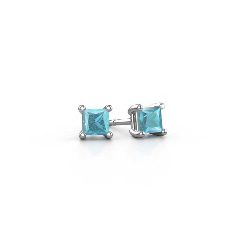 Clous d'oreilles Sam SQR 950 platine topaze bleue 4 mm