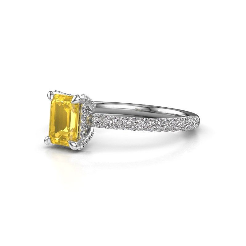 Image of Engagement ring saskia eme 2<br/>585 white gold<br/>Yellow sapphire 6.5x4.5 mm