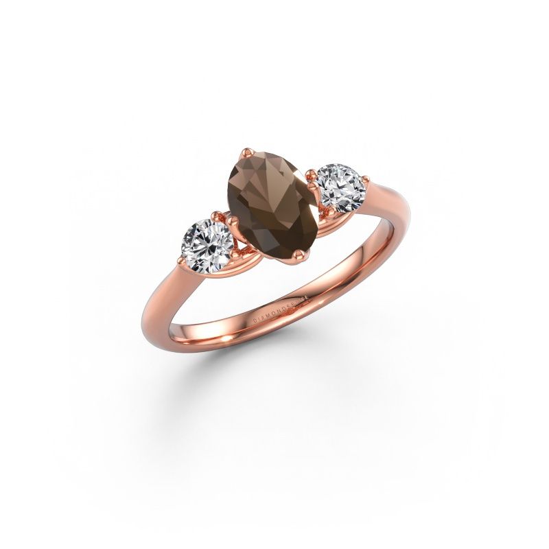Bague de fiançailles Vosje OVL 585 or rose quartz fumé 7,5x5,5 mm