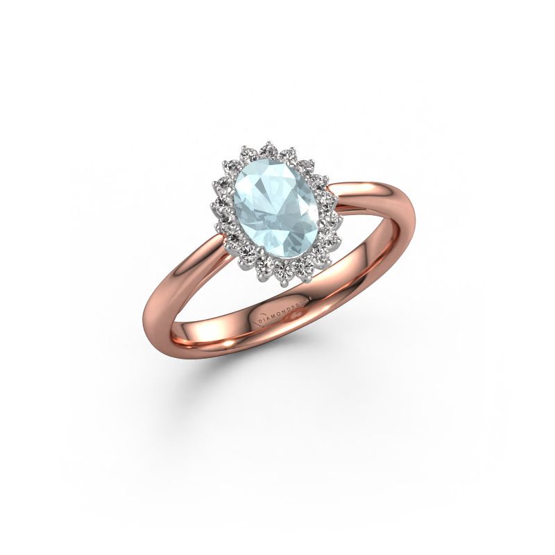 Verlovingsring Tilly ovl 1 585 rosé goud aquamarijn 7x5 mm