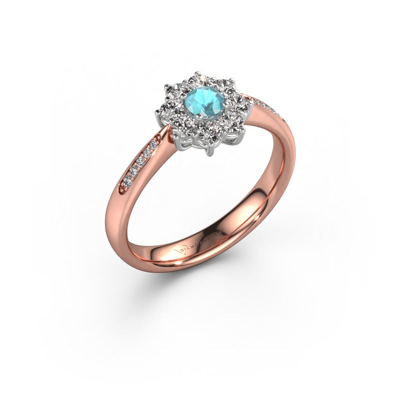 Verlovingsring Carolyn 2 585 rosé goud blauw topaas 3.4 mm