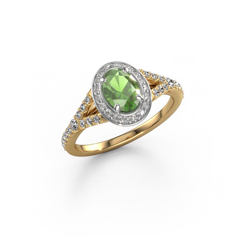 Bague de fiançailles Pamela OVL 585 or jaune vert tourmaline 7x5 mm