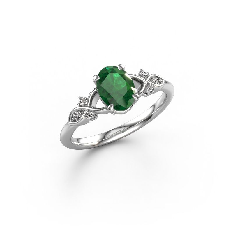 Engagement ring Azra OVL 950 platinum emerald 8x6 mm