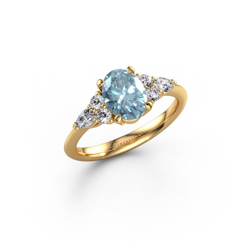 Engagement ring Melani OVL 585 gold blue lab grown diamond 8x6 mm