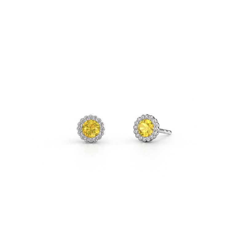 Earrings Queen 585 white gold yellow sapphire 4.2 mm