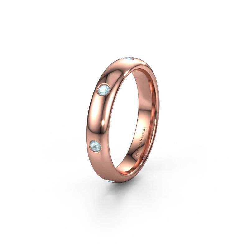 Trouwring WH0105L34BP 585 rosé goud aquamarijn ±4x2 mm