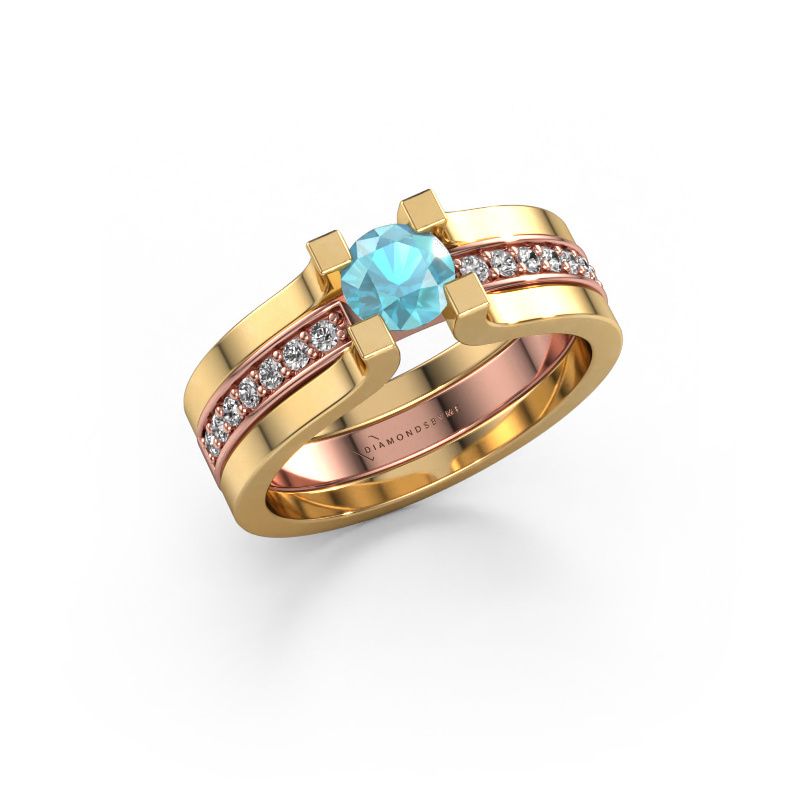 Bague de fiançailles Myrthe 585 or rose topaze bleue 5 mm