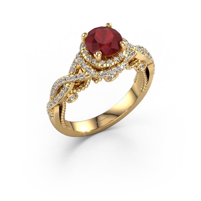 Bague de fiançailles Leora 585 or jaune rubis 6.5 mm