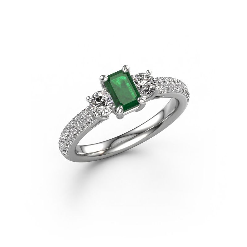 Engagement ring Marielle EME 585 white gold emerald 6x4 mm