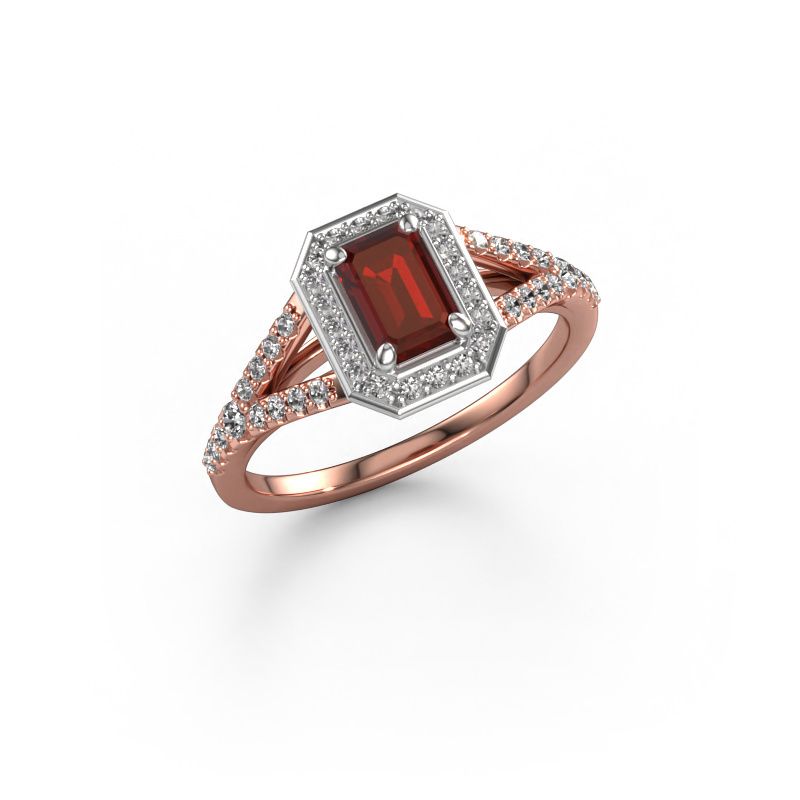 Verlobungsring Pamela EME 585 Roségold Granat 6x4 mm