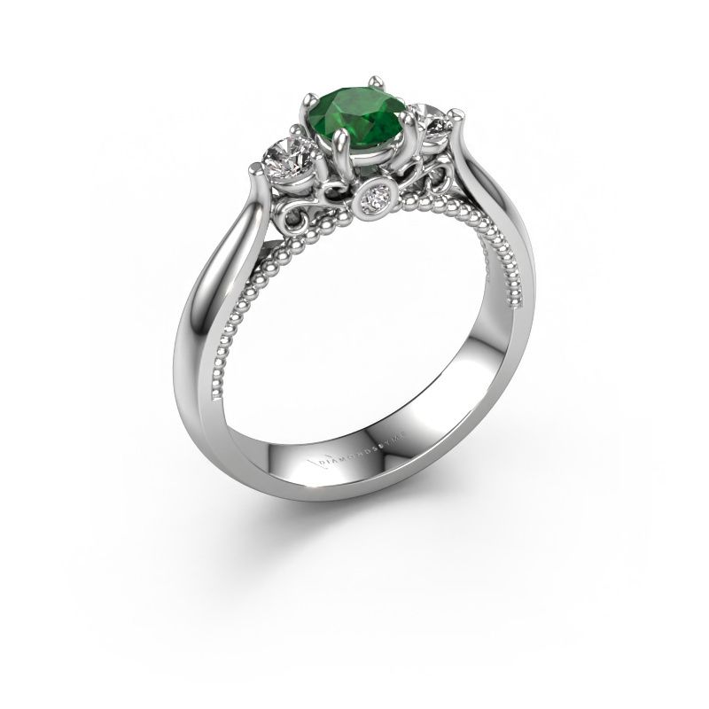 Engagement ring Tiffani 585 white gold emerald 5 mm