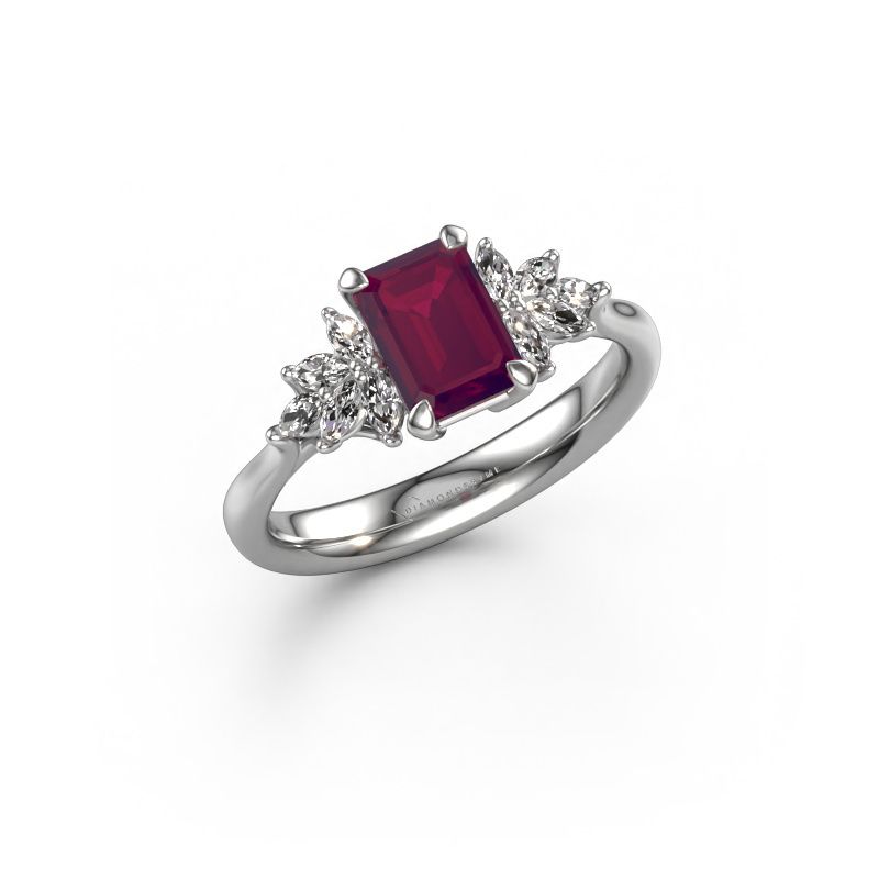 Verlovingsring Fiona EME 585 witgoud rhodoliet 7x5 mm