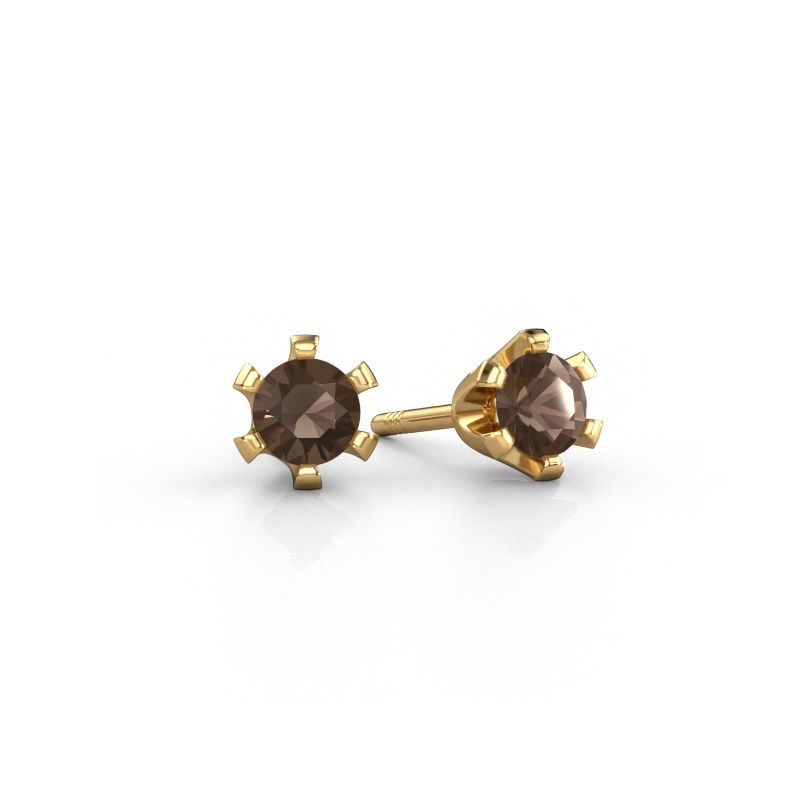 Stud earrings Shana 585 gold smokey quartz 4 mm