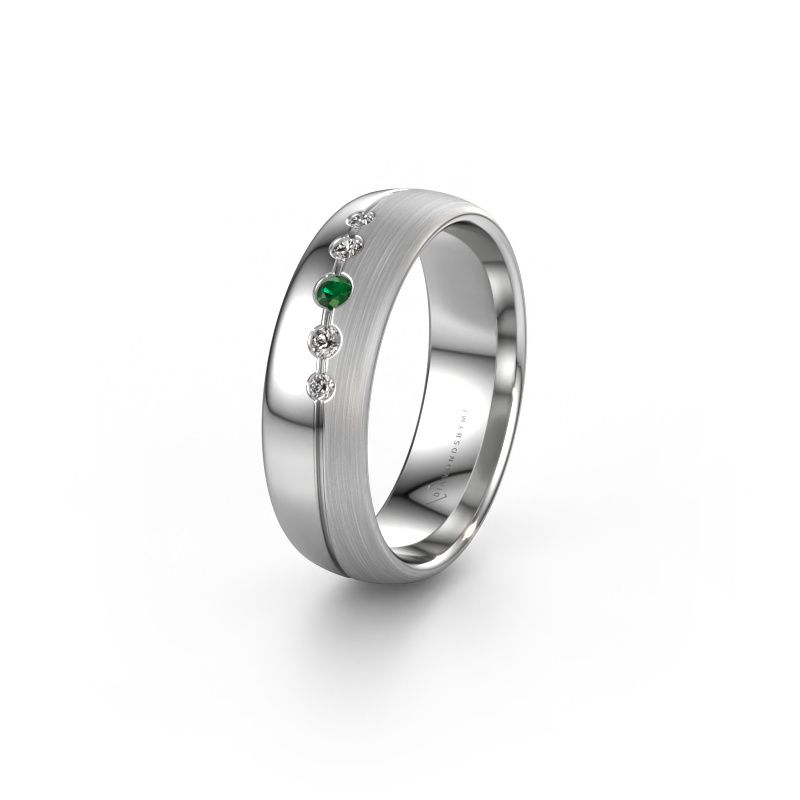 Trouwring WH0925L36APM 585 witgoud smaragd ±6x1.7 mm