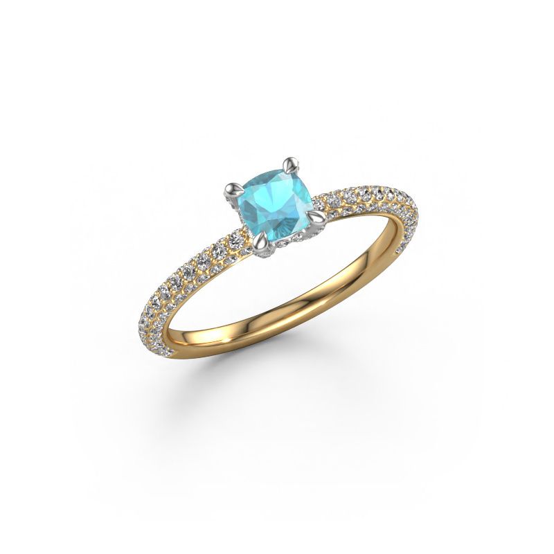 Verlovingsring Saskia 2 CUS 585 goud blauw topaas 4.5 mm
