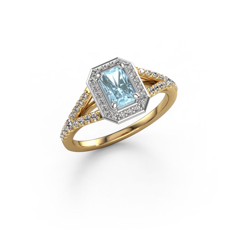 Bague de fiançailles Pamela RAD 585 or jaune diamant synthétique bleu 6x4 mm