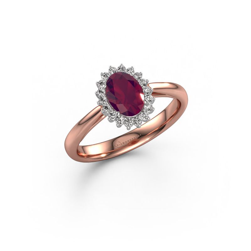 Verlovingsring Tilly ovl 1 585 rosé goud rhodoliet 7x5 mm