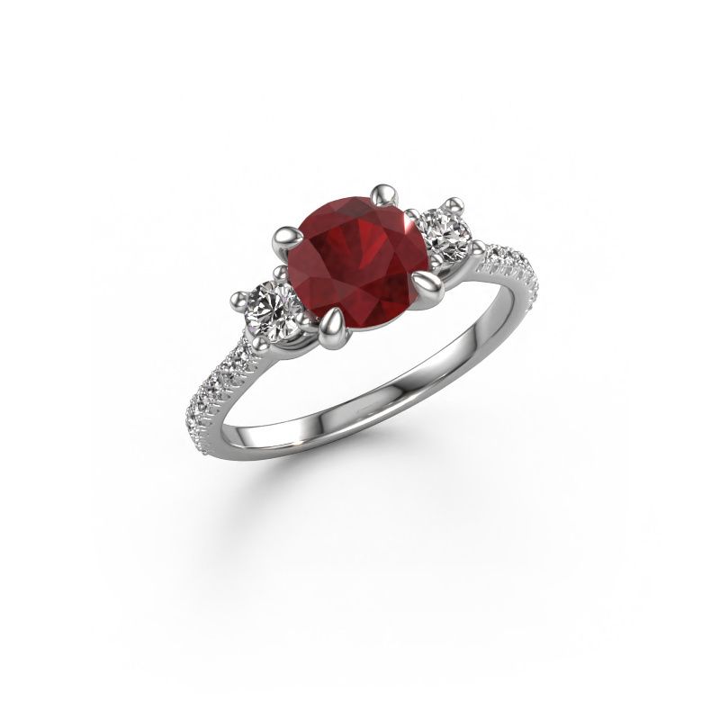 Bague de fiançailles Jesica 585 or blanc rubis 6.8 mm