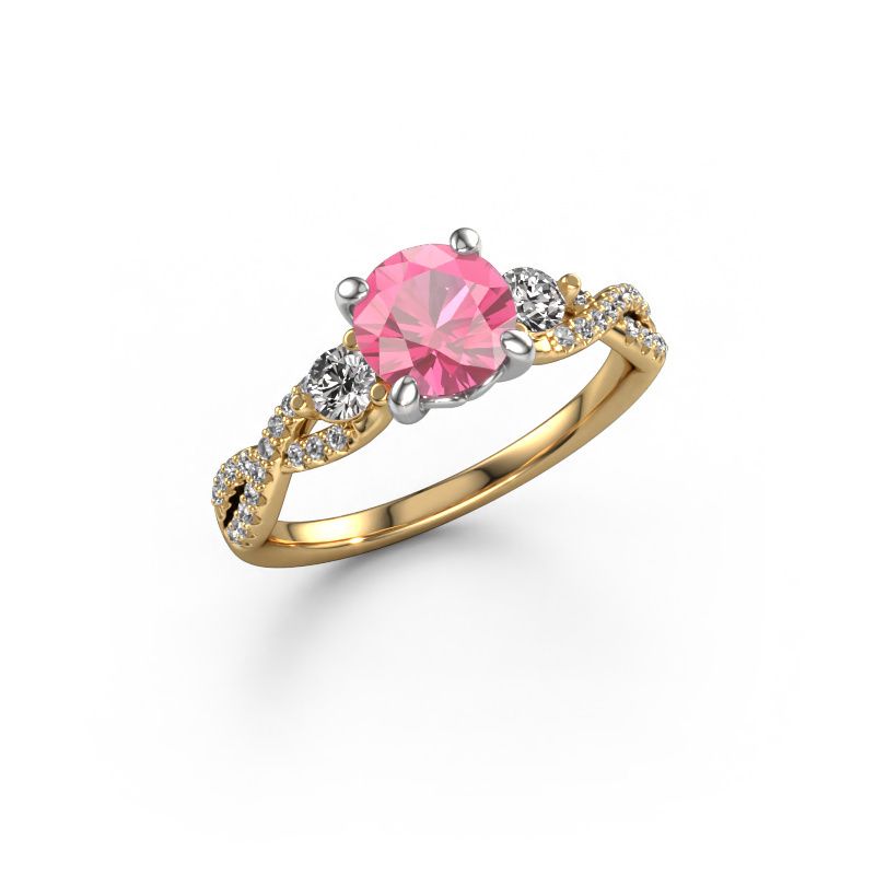 Bague de fiançailles Marilou RND 585 or jaune saphir rose 6.5 mm