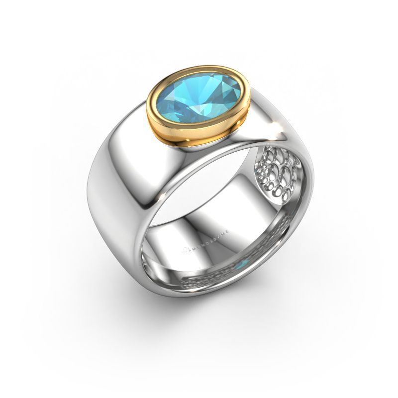 Bague Anouschka 585 or blanc topaze bleue 8x6 mm