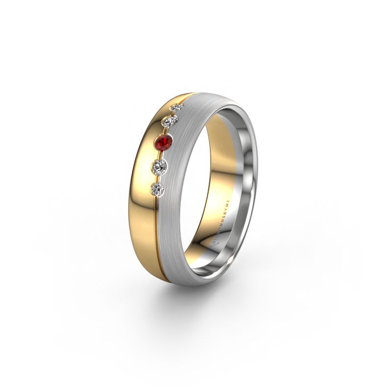 Trouwring WH0925L36APM 585 goud granaat ±6x1.7 mm