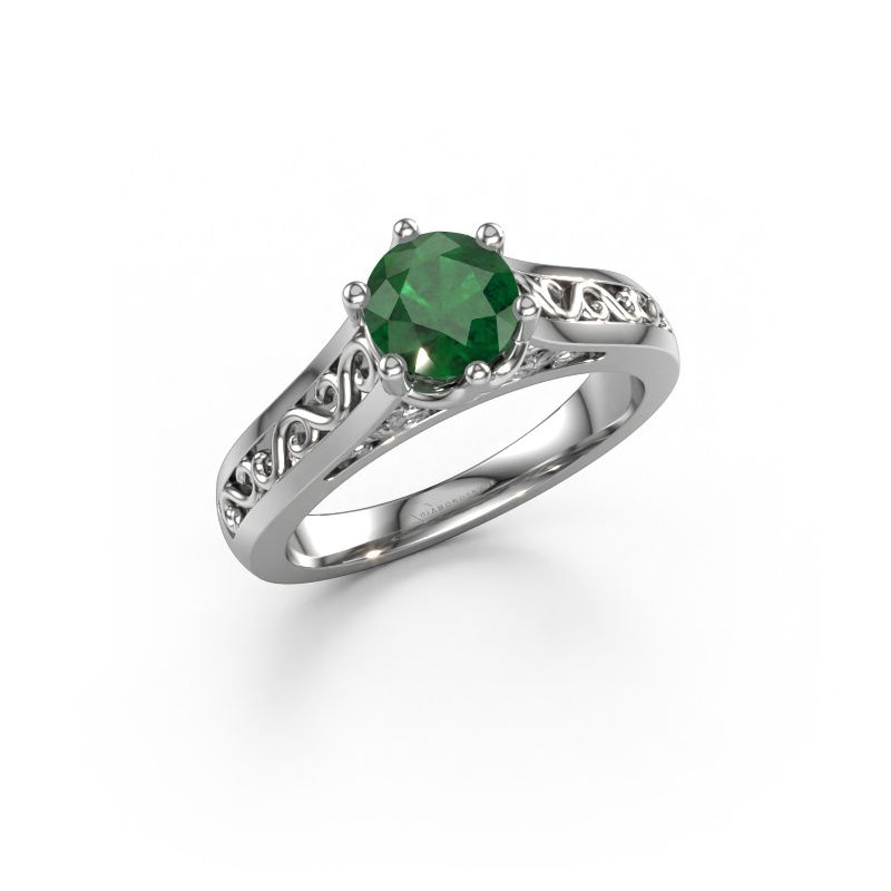 Image of Engagement ring Shan 950 platinum emerald 6 mm