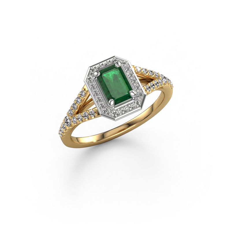 Verlobungsring Pamela EME 585 Gold Smaragd 6x4 mm