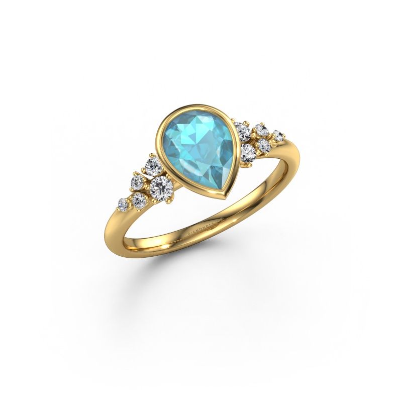Bague de fiançailles Aliyah PER 585 or jaune topaze bleue 8x6 mm