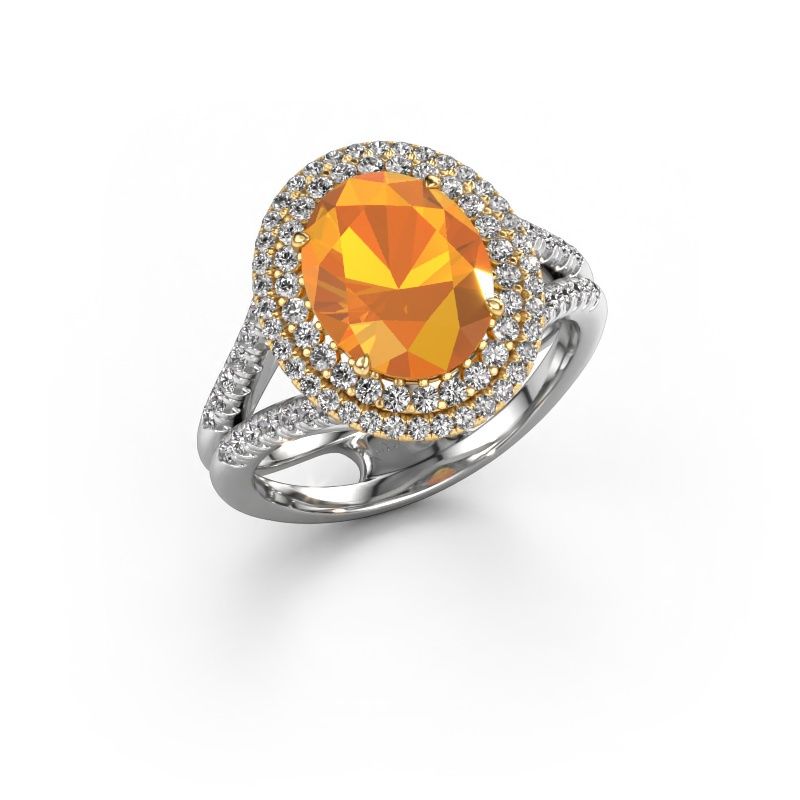 Verlobungsring Elvie 585 Weißgold Citrin 10x8 mm