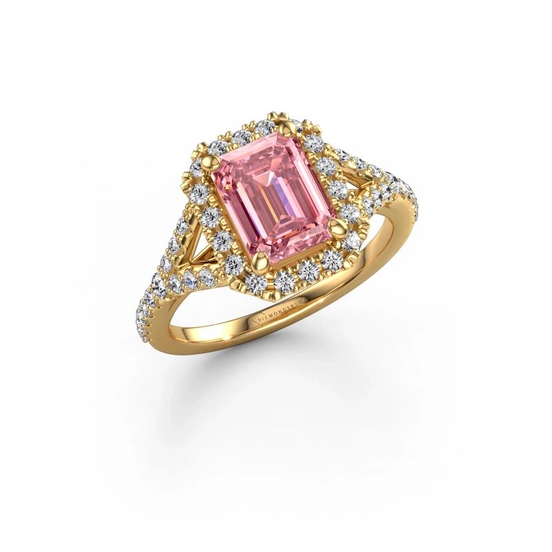 Engagement ring Kimber EME 585 gold pink lab grown diamond 8x6 mm