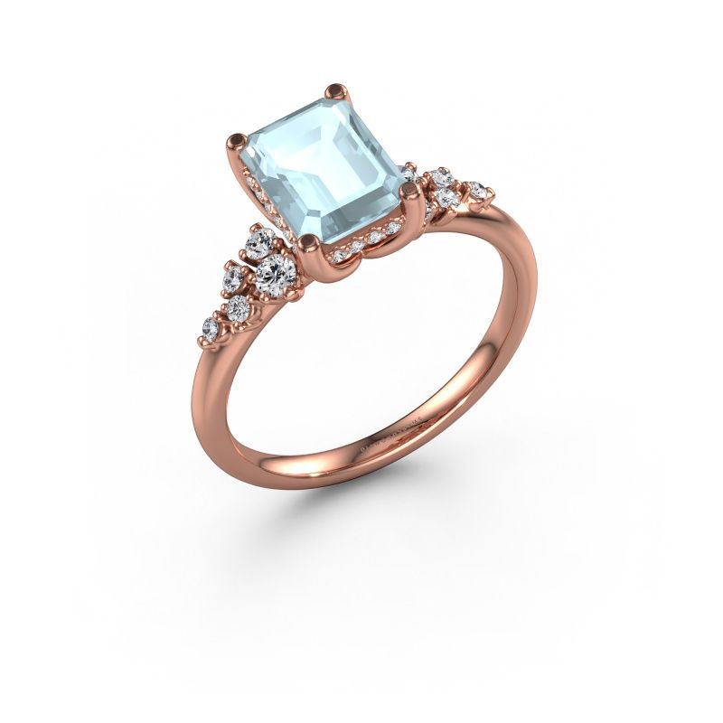 Verlovingsring Emma EME 585 rosé goud aquamarijn 8x6 mm