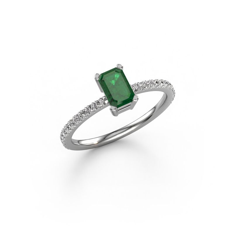 Verlovingsring Denita 2 EME 950 platina smaragd 6x4 mm