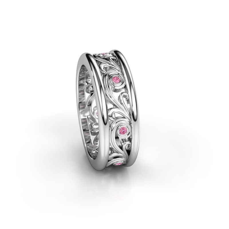 Afbeelding van Trouwring Bibi<br/>585 witgoud ±7x2 mm<br/>Roze saffier
