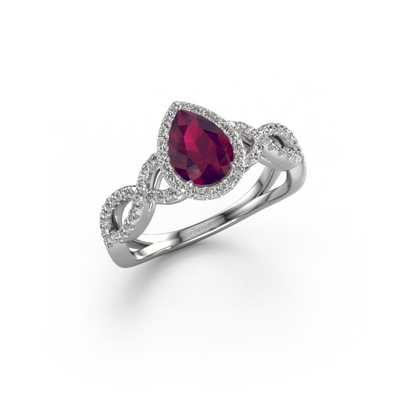 Bague de fiançailles Dionne pear 585 or blanc rhodolite 7x5 mm