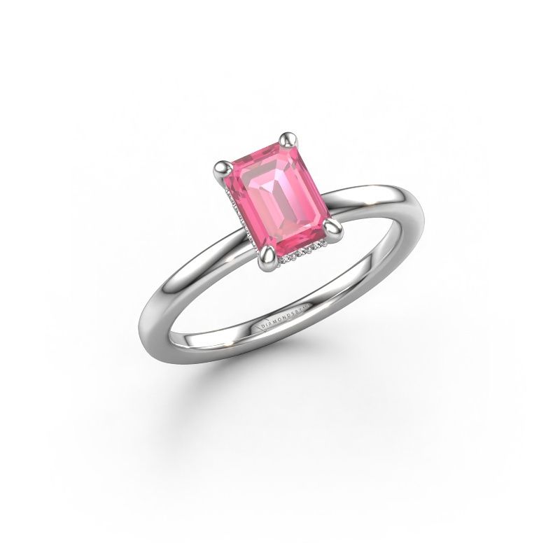 Bague de fiançailles Simone EME 2 585 or blanc saphir rose 7x5 mm
