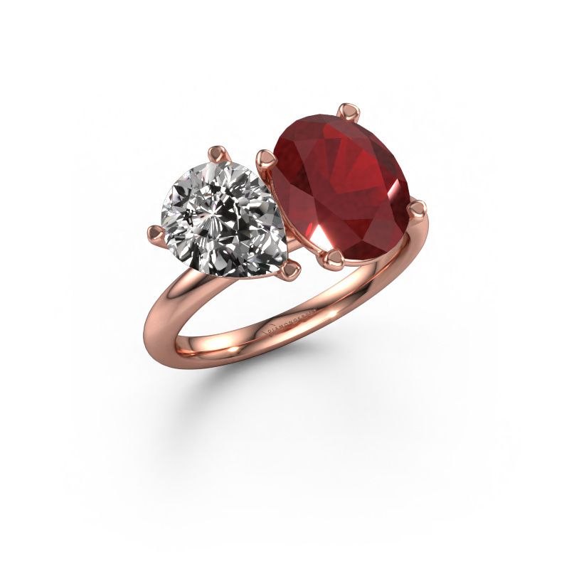 Verlovingsring Toi et Moi OVL-PER 585 rosé goud robijn 8x6 mm