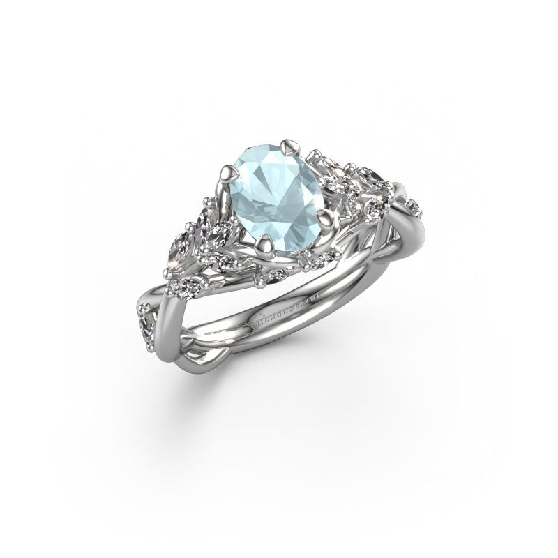 Verlovingsring Samantha OVL 585 witgoud aquamarijn 7,5x5,5 mm