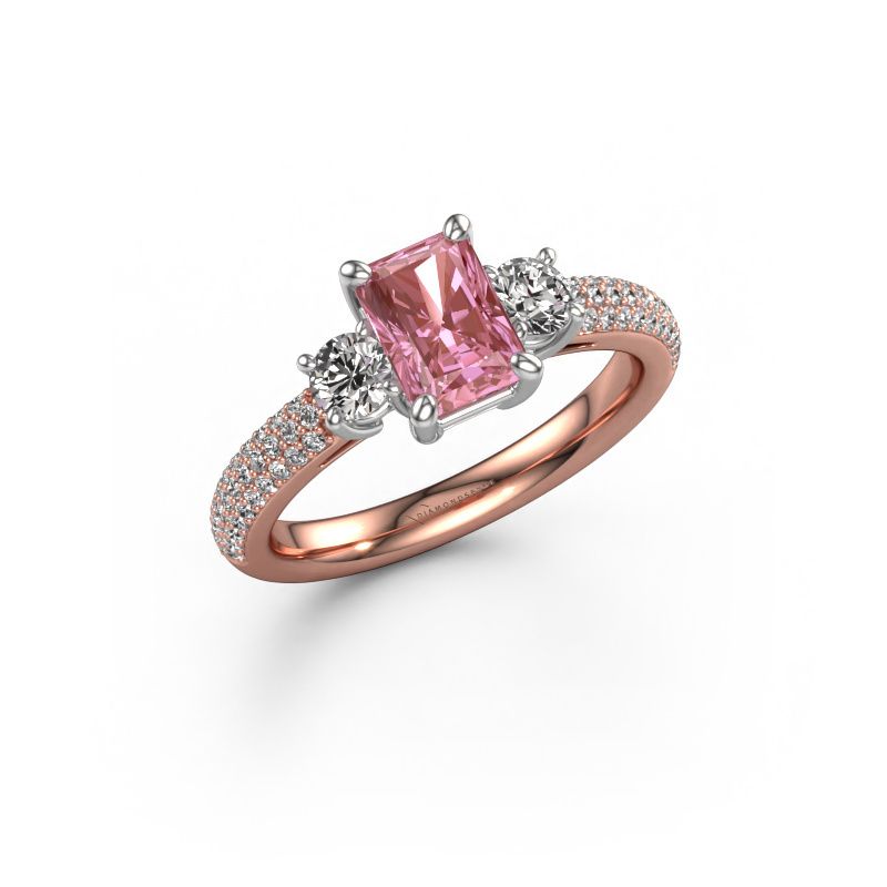 Engagement ring Marielle RAD 585 rose gold pink lab grown diamond 7x5 mm