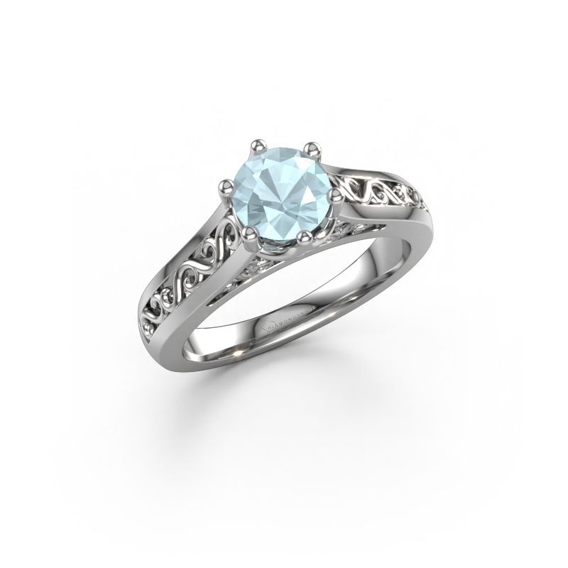 Engagement ring Shan 950 platinum aquamarine 6 mm