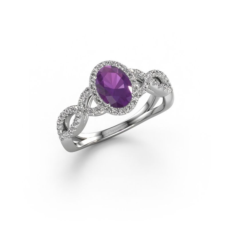 Verlovingsring Dionne ovl 585 witgoud amethist 7x5 mm