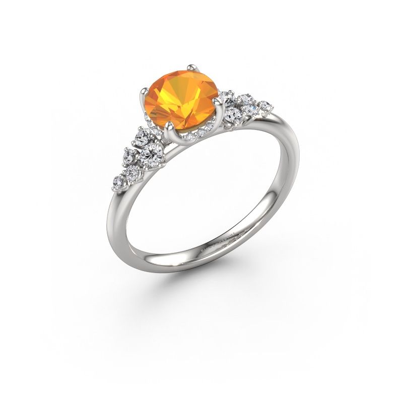 Bague de fiançailles Emma RND 585 or blanc citrine 6.5 mm