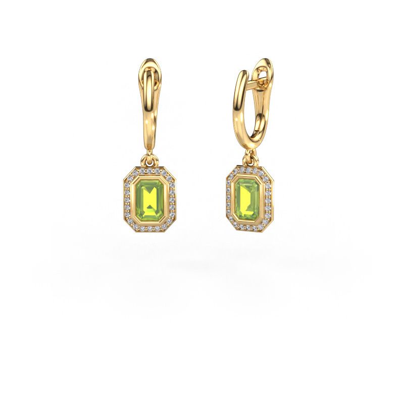 Drop earrings Noud EME 585 gold peridot 6x4 mm