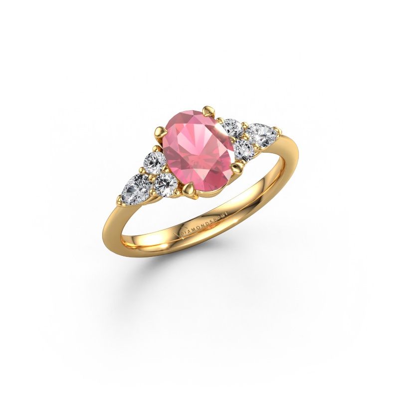 Anillo de compromiso Melani OVL 585 oro turmalina rosa 8x6 mm