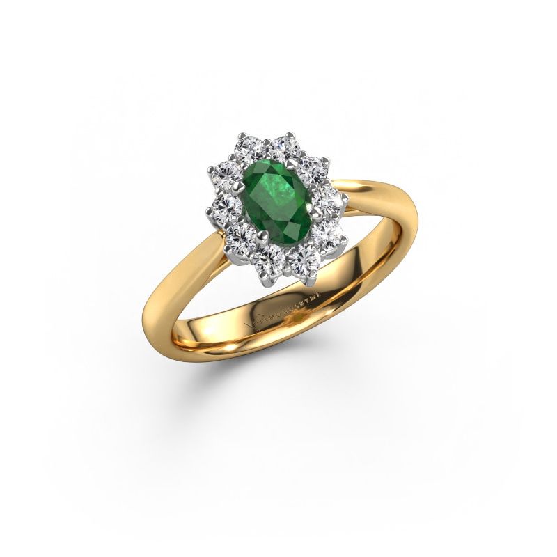 Verlovingsring Leesa 1 express 585 goud smaragd 6x4 mm