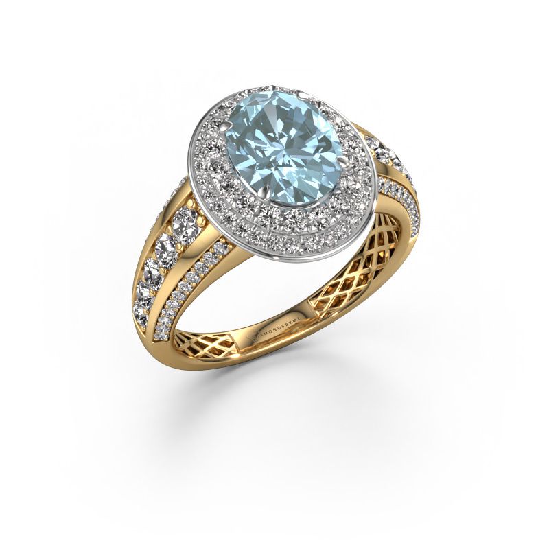 Engagement ring Nancie 585 gold blue lab grown diamond 9x7 mm