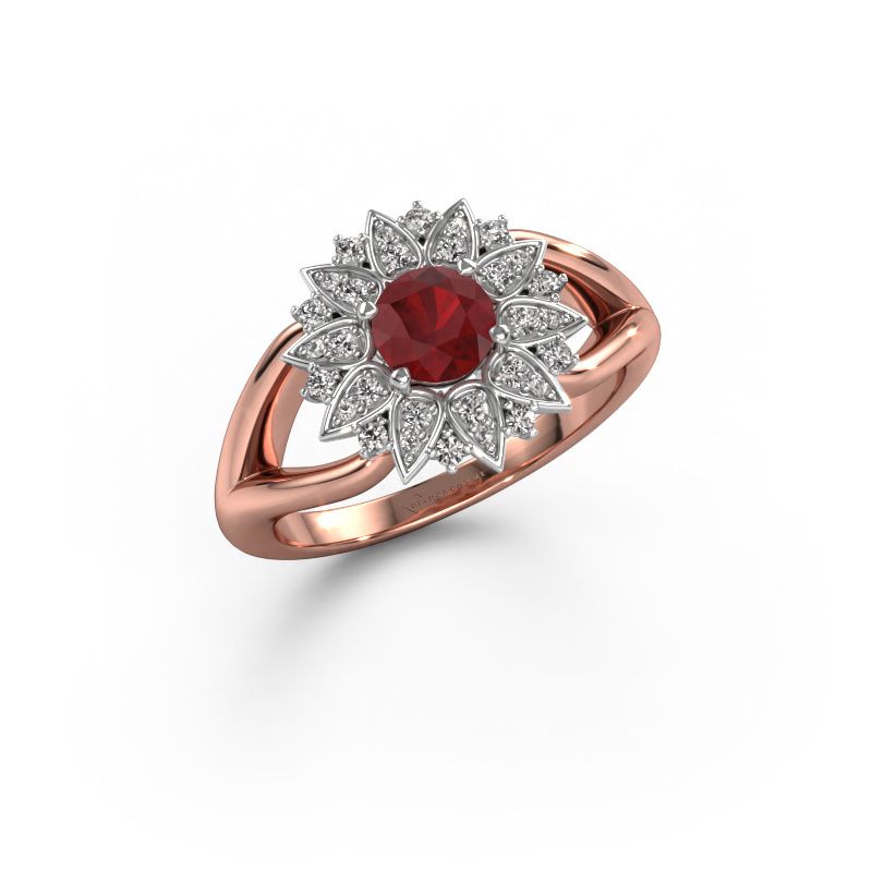 Bague Chasidy 1 585 or rose rubis 5 mm