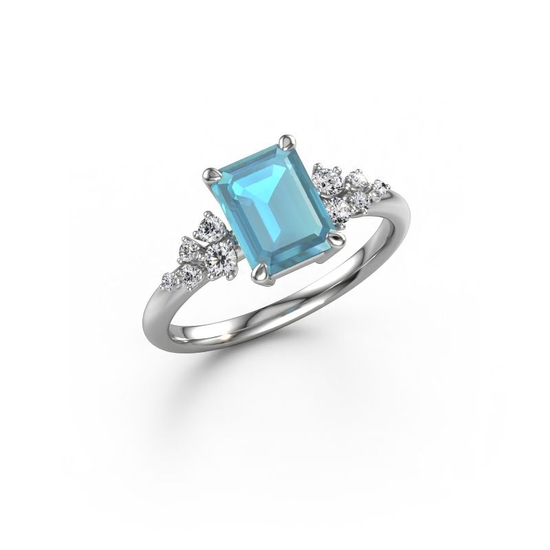 Verlovingsring Royce EME 950 platina blauw topaas 8x6 mm