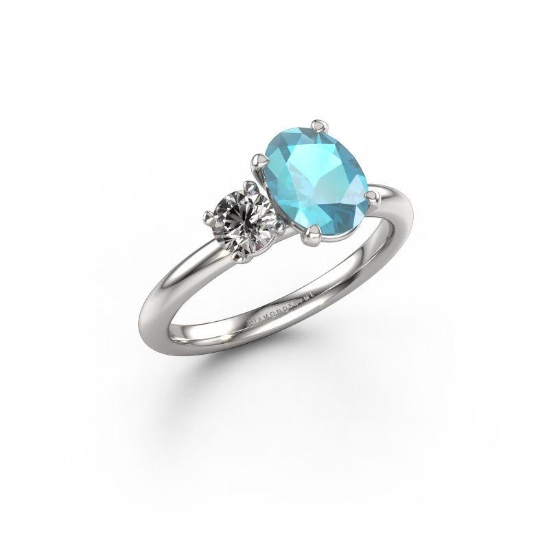 Engagement ring Toi et Moi OVL-RND 950 platinum blue topaz 8x6 mm